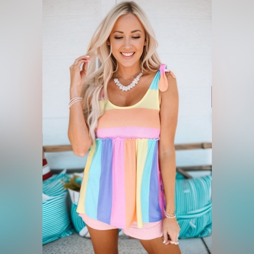 Rainbow Rhapsody Tie Shoulder Tank